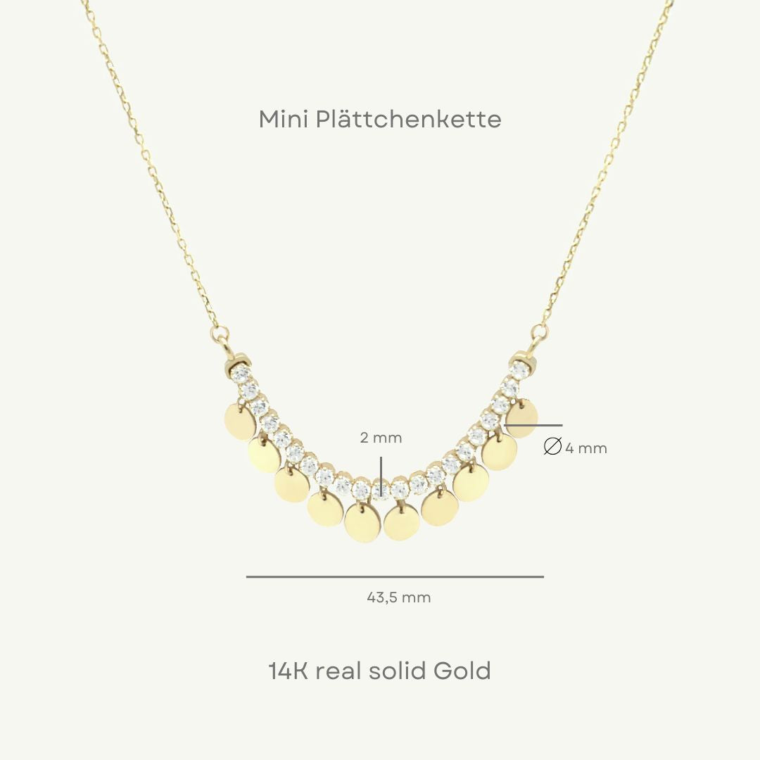 Mini Plättchenkette mit Zirkonia | 585 Gold Kette