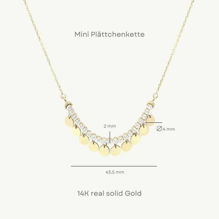 Mini Plättchenkette mit Zirkonia | 585 Gold Kette