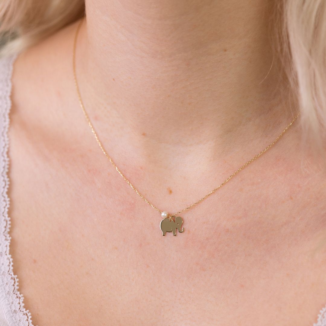 Elefant Kette Süßwasserperle I 585 Gold