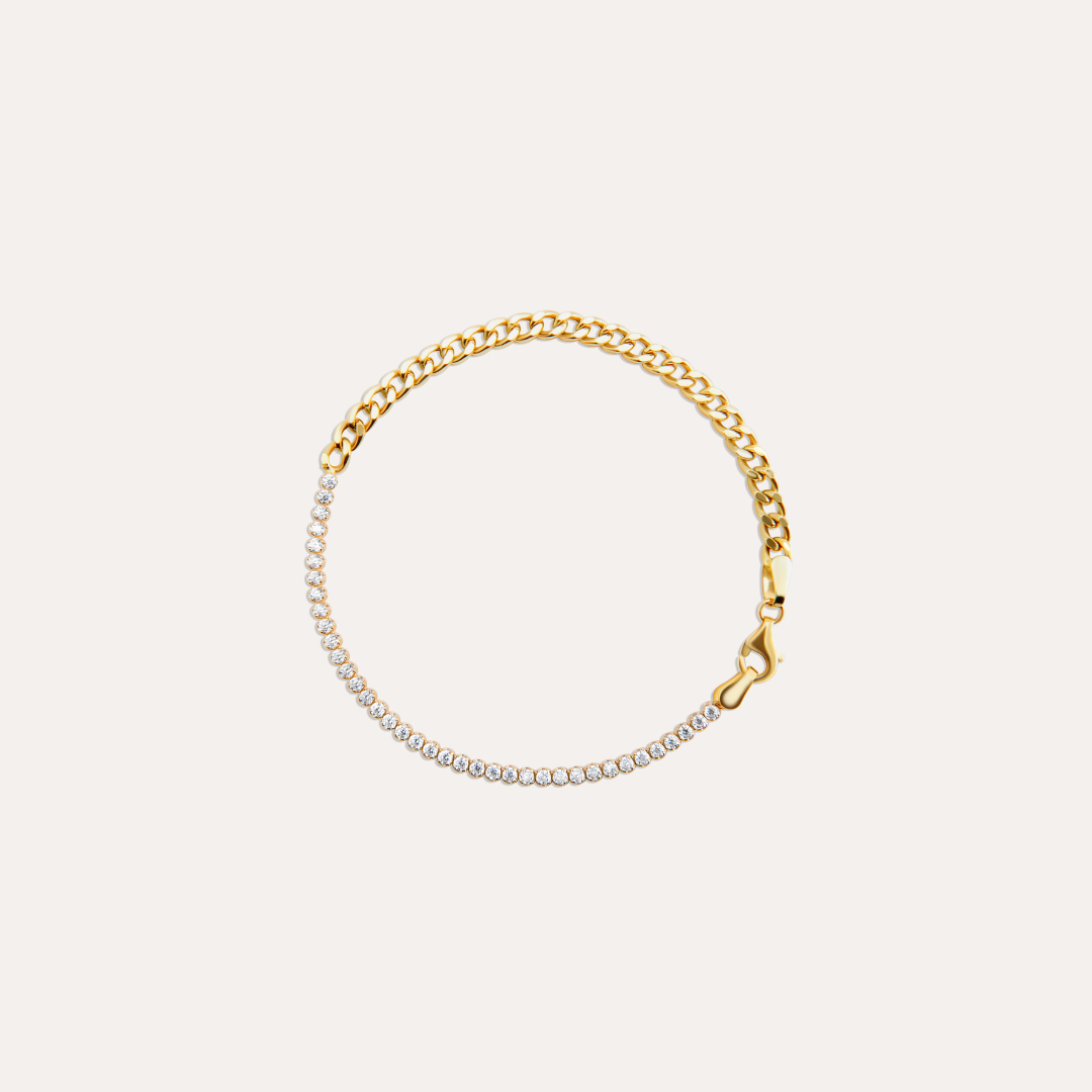 Francine Doppelarmband | Tennisarmband & Panzerkette  | 585 Gold