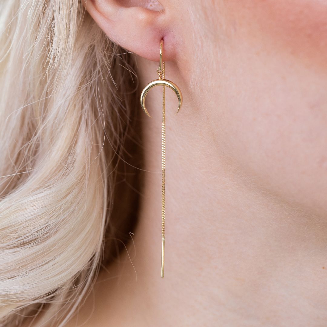Halbmond Ohrkette I 585 Gold