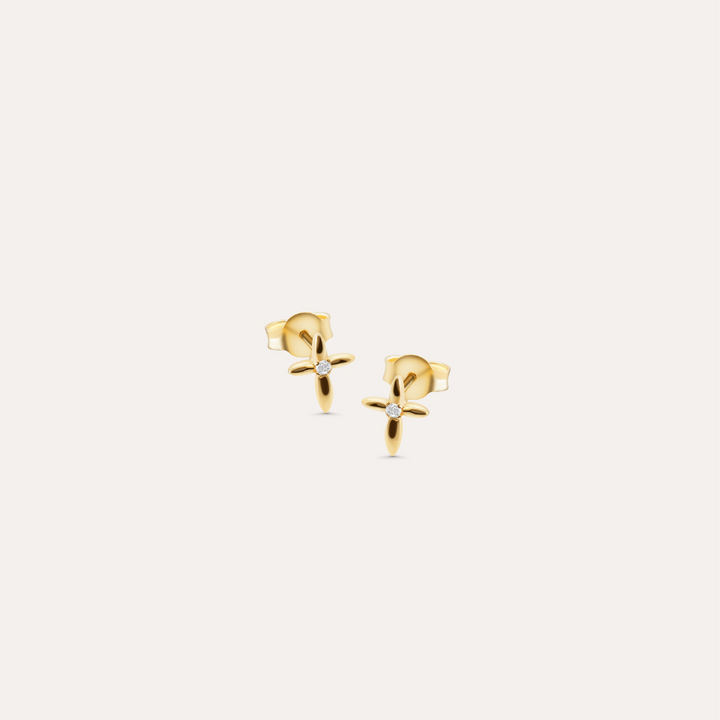 Kleine Kreuz Ohrstecker mit einem Stein | 585 Gold