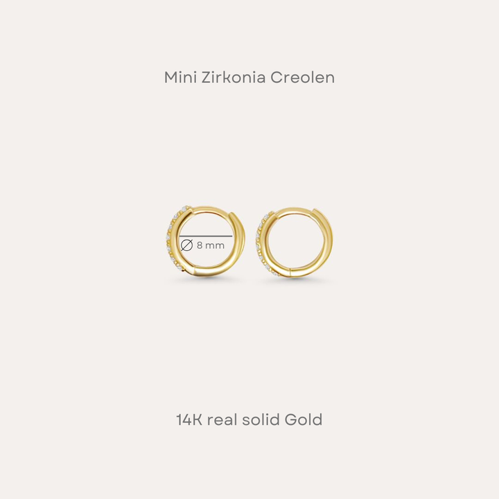 Mini Zirkonia Creolen | 585 Gold Ohrringe