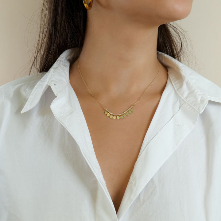 Mini Plättchenkette mit Zirkonia | 585 Goldkette