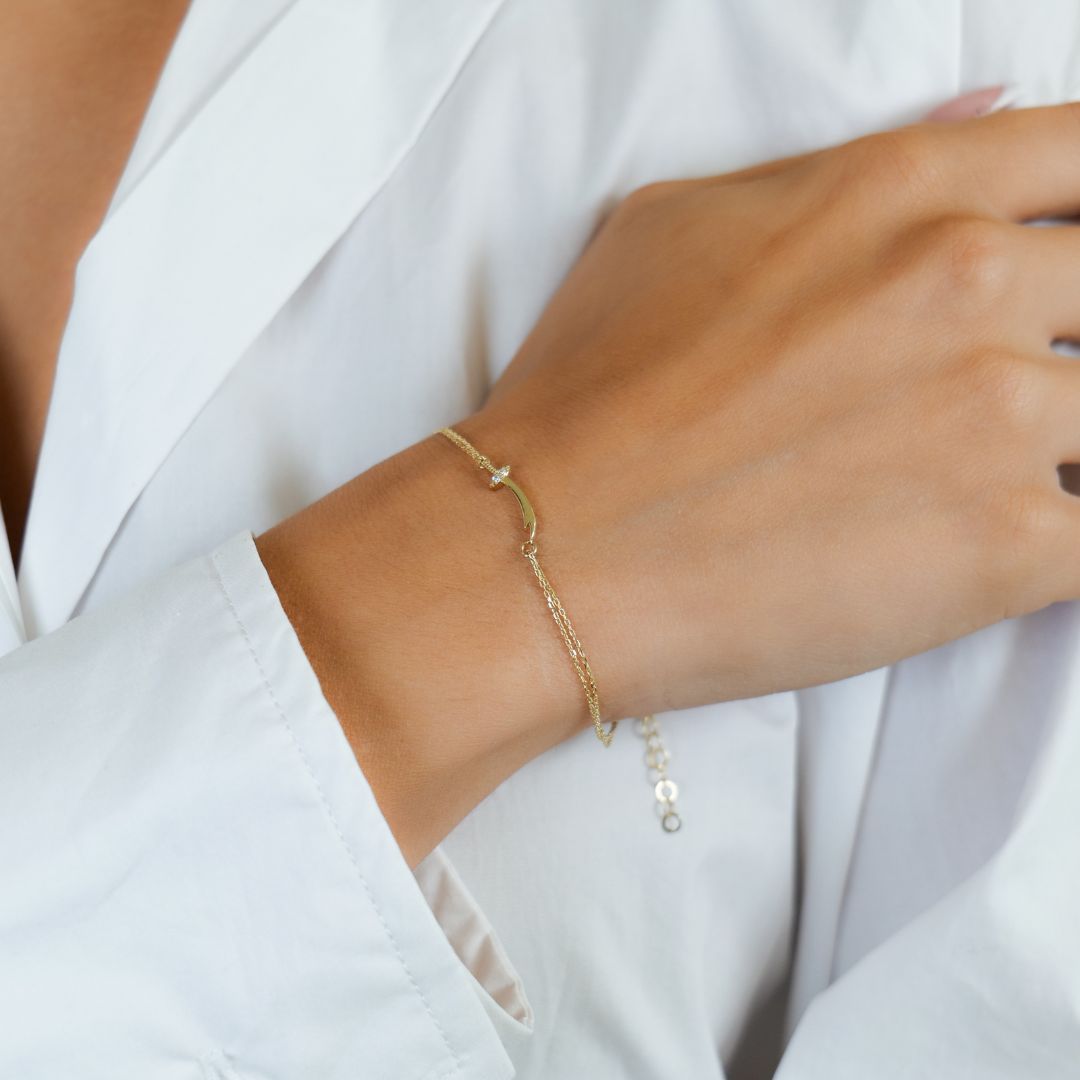 Schwert Doppelketten Armband | 585 Gold